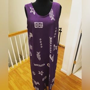 Sleeveless Purple Fish Print Ankle Length Dress